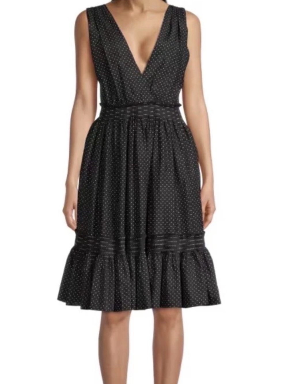 Emanuel Ungaro Black Polka Dot V-Neck Mini Dress